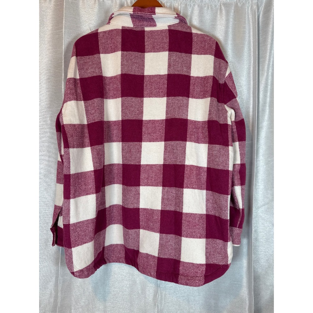 Plaid Shacket Burgundy White Button Down Shirt Jacket Women's Size L‎ - Picture 7 of 7